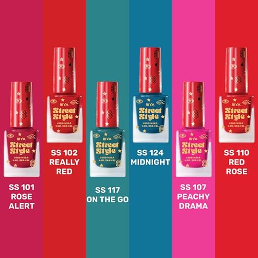 Street Style Long Wear, Quick Drying, Glossy Finish, 7-Free Formula, Nail Enamel, 100% Vegan &amp; Cruelty Free Combo Pack of 6