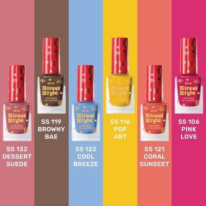 Street Style Long Wear, Quick Drying, Glossy Finish, 7-Free Formula, Nail Enamel, 100% Vegan &amp; Cruelty Free Combo Pack of 6