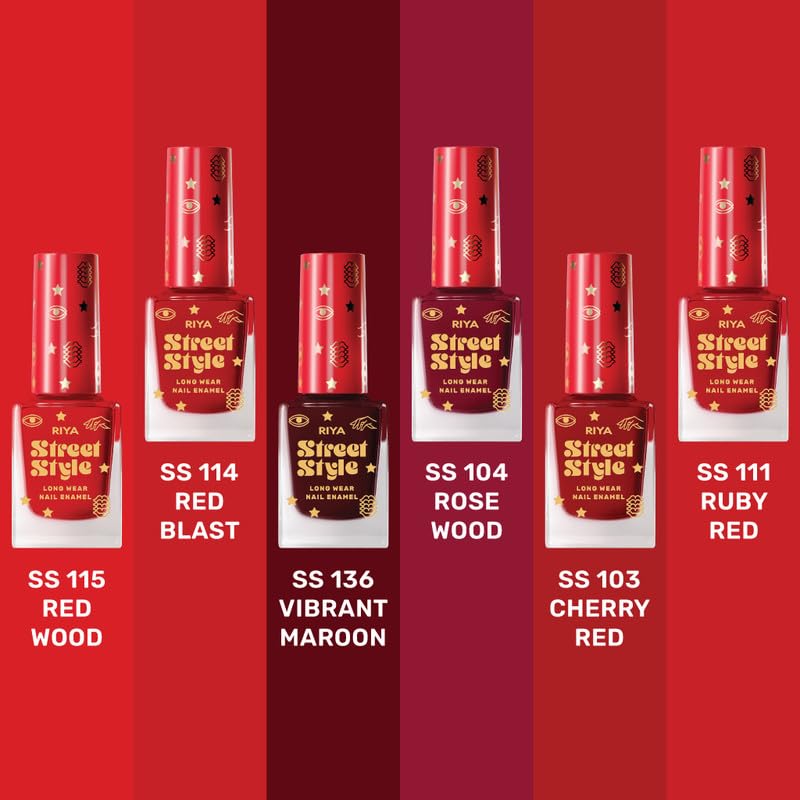 Street Style Long Wear, Quick Drying, Glossy Finish, 7-Free Formula, Nail Enamel, 100% Vegan &amp; Cruelty Free Combo Pack of 6