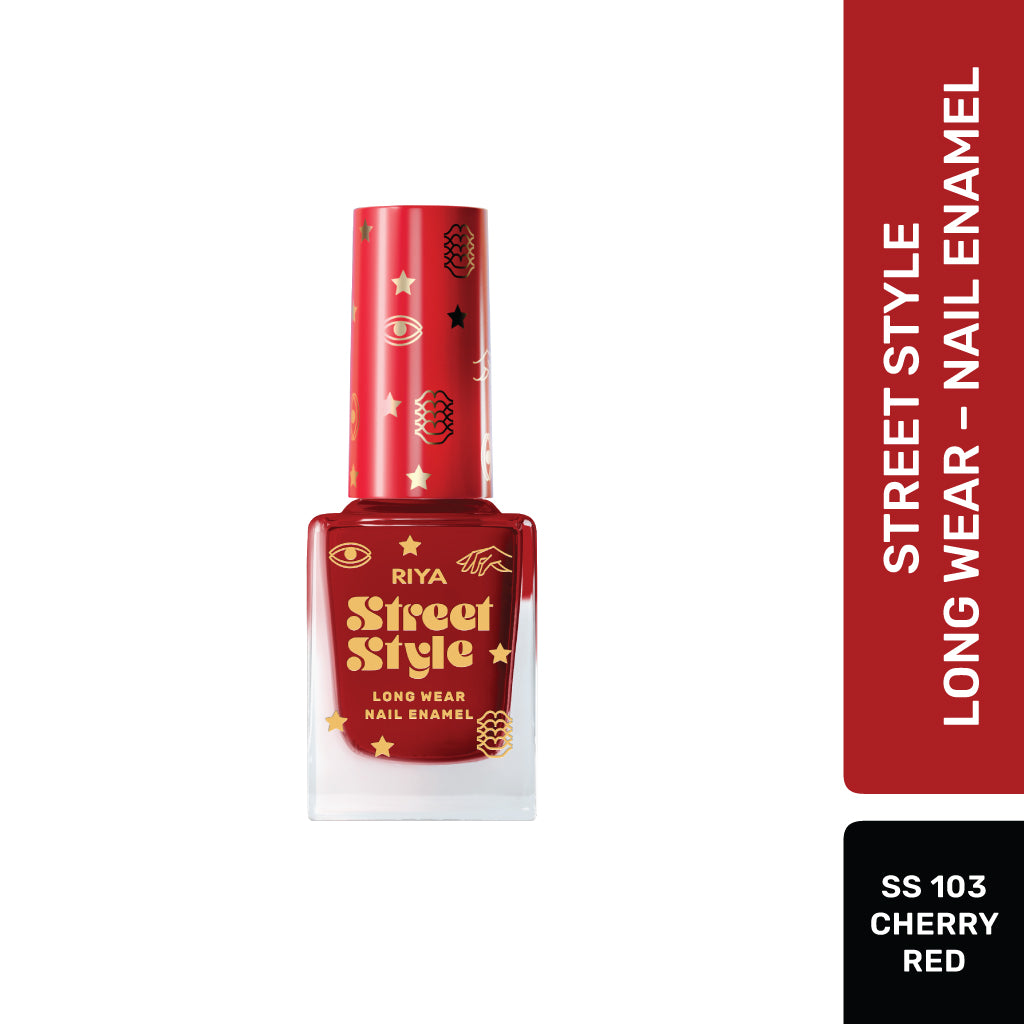 Street Style Long Wear, Quick Drying, Glossy Finish, 7-Free Formula, Nail Enamel, 100% Vegan &amp; Cruelty Free, Shade SS 103, Cherry Red, 12 ML