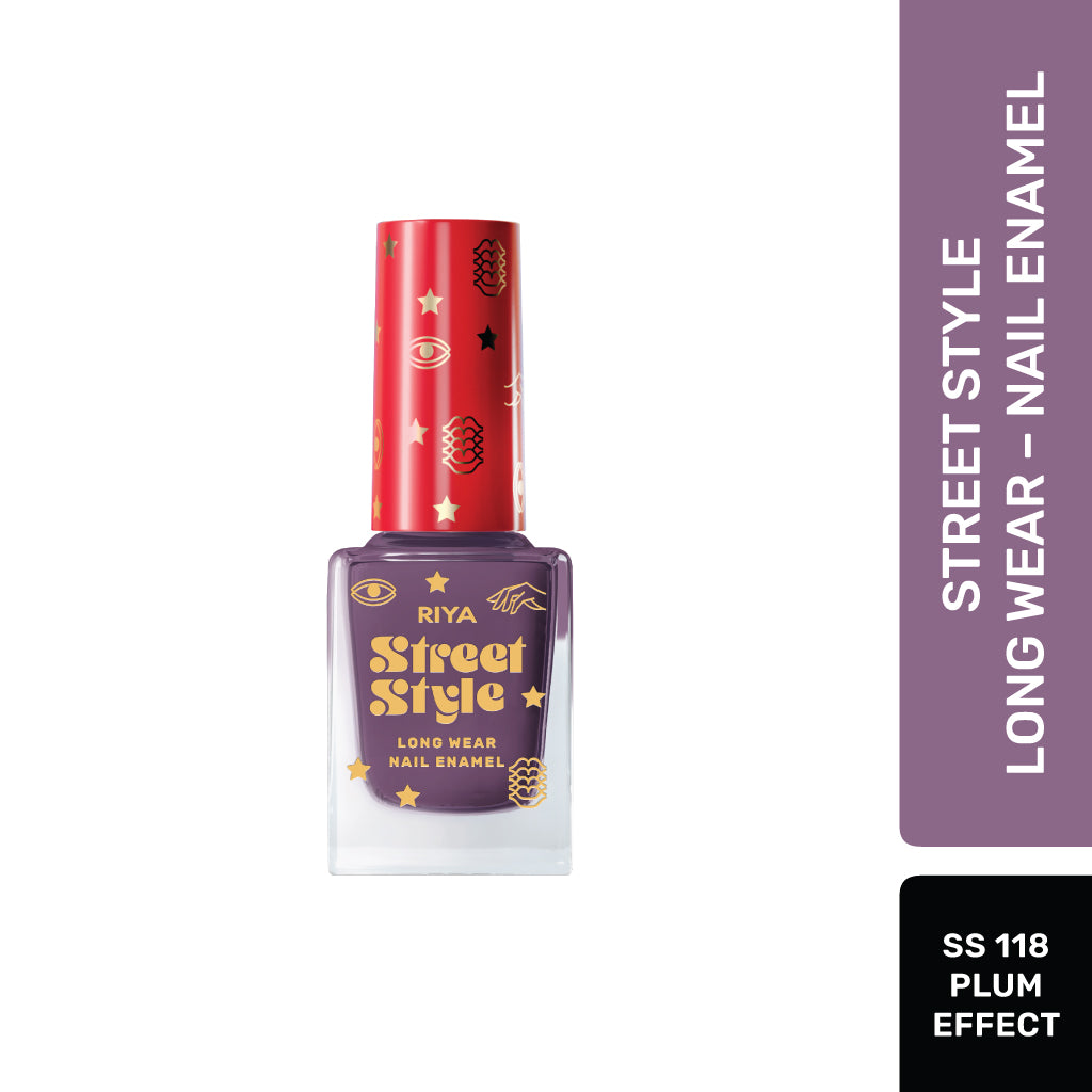 Street Style Long Wear, Quick Drying, Glossy Finish, 7-Free Formula, Nail Enamel, 100% Vegan &amp; Cruelty Free, Shade SS 118, Plum Effect,12 ML