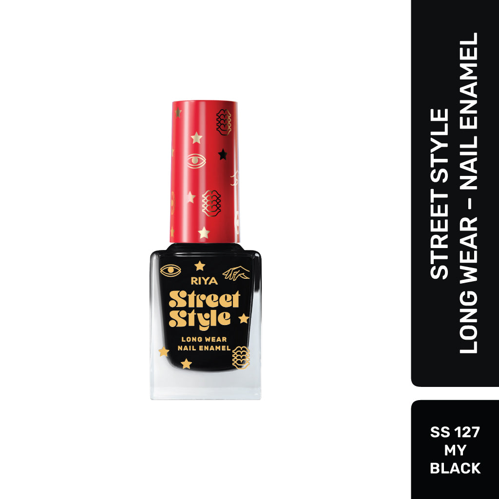 Street Style Long Wear, Quick Drying, Glossy Finish, 7-Free Formula, Nail Enamel, 100% Vegan &amp; Cruelty Free, Shade SS 127, My Black,12 ML