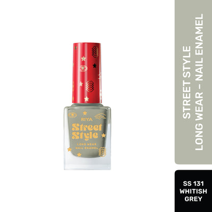 Street Style Long Wear, Quick Drying, Glossy Finish, 7-Free Formula, Nail Enamel, 100% Vegan &amp; Cruelty Free, Shade SS 131, Whitish Grey,12 ML