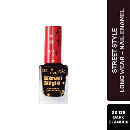 Street Style Long Wear, Quick Drying, Glossy Finish, 7-Free Formula, Nail Enamel, 100% Vegan &amp; Cruelty Free, Shade SS 135, Dark Glamour, 12 ML