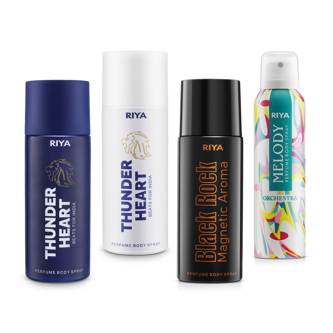 Thnuderheart White &amp; Blue Black Rock Melody Orchestra Pack of 4 Deodorants - Riya Lifestyle