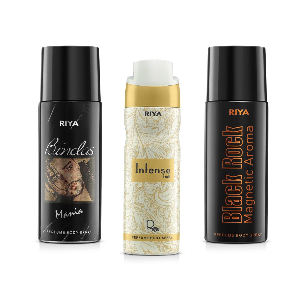 Bindas Intense Gold &amp; Black Rock Pack of 3 Men Deodorants - Riya Lifestyle