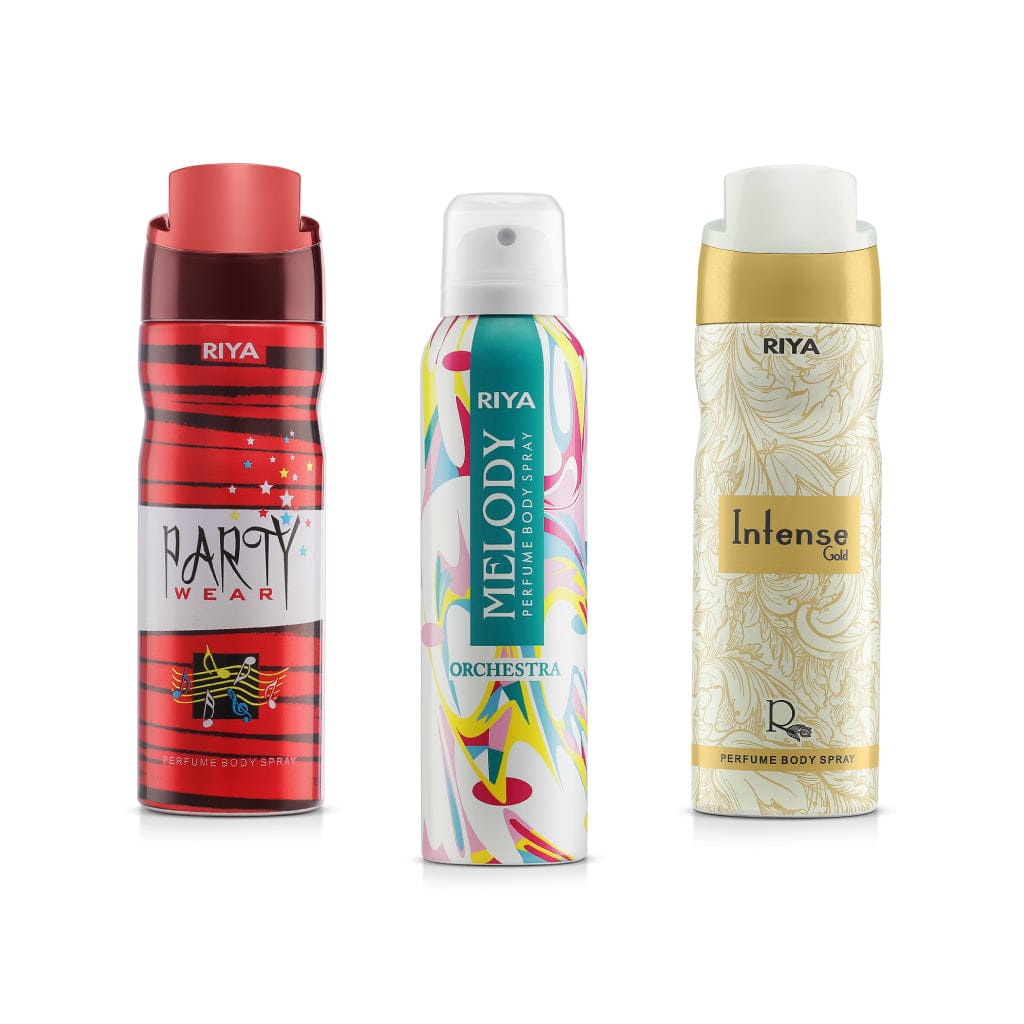 Party Wear Melody Orchestra &amp; Intense Gold Pack of 3 Unisex Deodorants - Riya Lifestyle